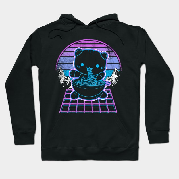 Ramen Cat Kawaii Retrowave Sunset 80s Aesthetic Hoodie by Kuehni